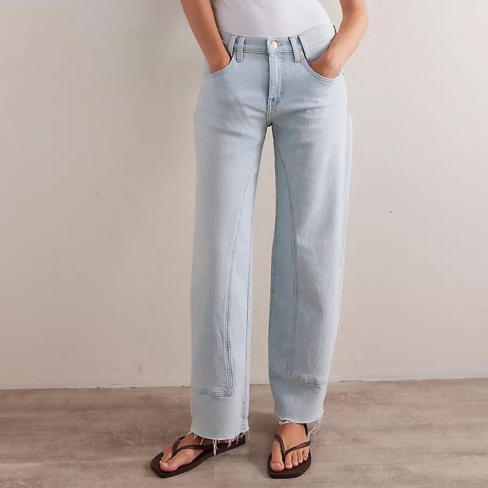 FREE PEOPLE Risk Taker High-Rise Jeans We The Free NWT Day Dream Blue Lite Wash - Picture 2 of 11